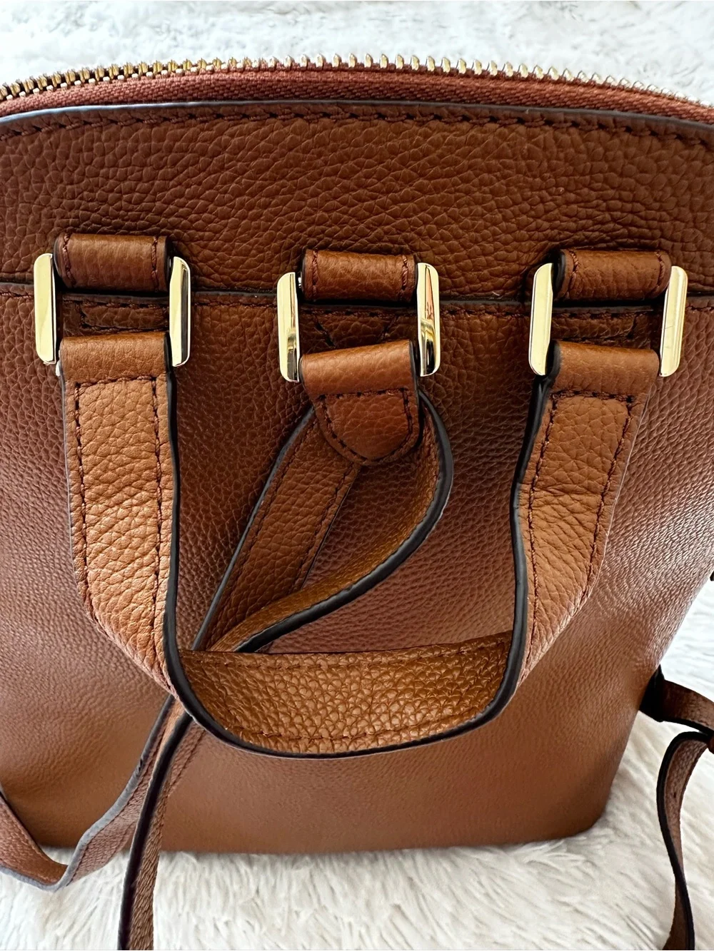 Michael Kors Adele Brown Pebbled Leather Backpack Gold Hardware - Picture 14 of 16